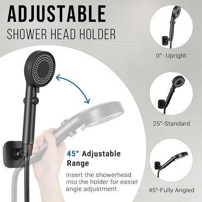 G-Promise Metal Handheld Shower Head Holder, Adjustable Wall Mount Shower Wand Bracket, Strong Adhesive Disc Mount or Drill Installation (Square, Matte Black)