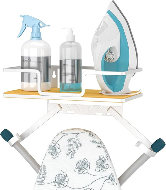 efluky Ironing Board Hanger Wall Mount, Ironing Board Holder Organizer for T-Leg & Y-Leg Ironing Boards, Space Saving Laundry Storage Rack, Black