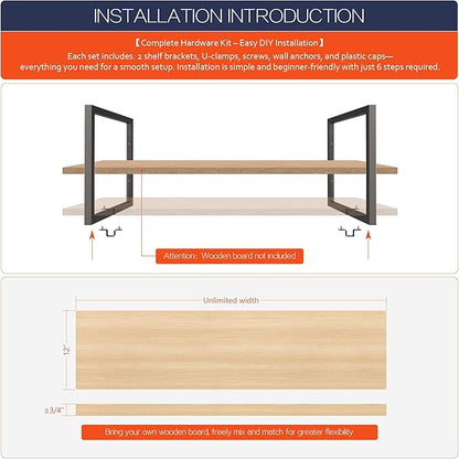 3-Tier Square Shelf Bracket, 39-1/4" Height, Wall/Ceiling Mount Storage Shelving, Black Powder-Coated Carbon Steel Carbon Steel, Rust-Resistant, 110 lbs Capacity, 2 Pack
