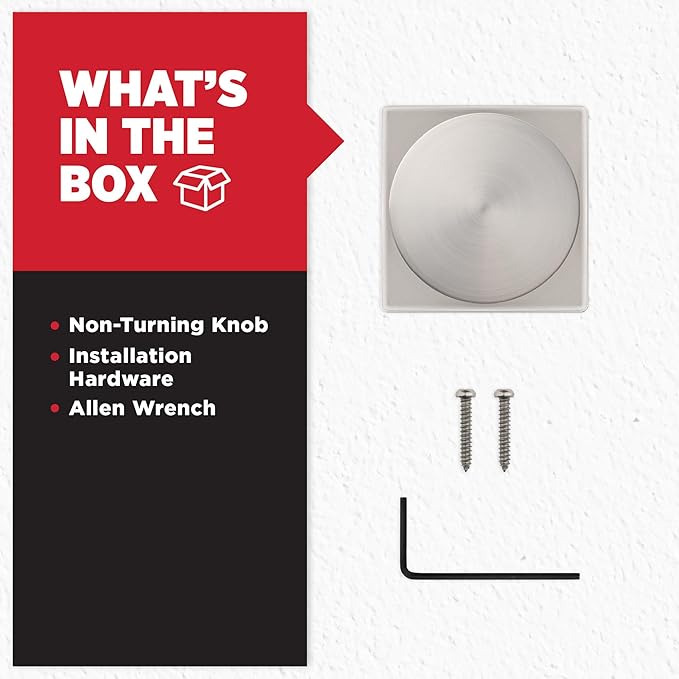 Kwikset Pismo Dummy Door Knob, Single Sided Handle for Closets, French Double Doors, and Pantry, Satin Nickel Non-Turning Interior Push/Pull Door Knob, with Microban Protection, Square Rose