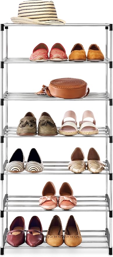 Whitmor 7-Tier Shoe Rack - Small Space Solution - Store up to 14 Pairs of Shoes - Organize Shoes & Accessories - Chrome & Black