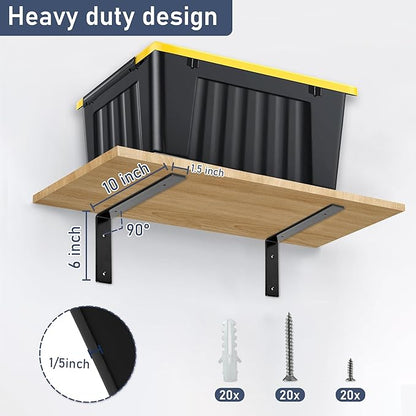 ELSKER&HOME Shelf Brackets 10 Inch, 10 Pack Floating Shelf L Brackets for Shelves Support, Black Metal Heavy Duty Shelf Brackets for DIY Decorative