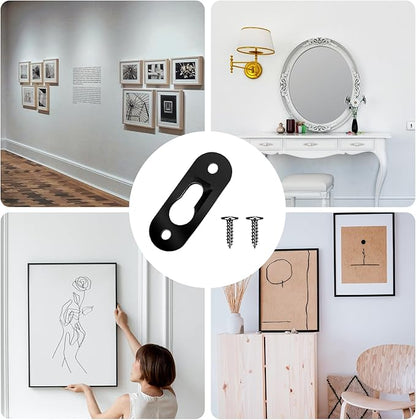 20 Pack Keyhole Hangers, 43x16mm Heavy Duty Metal Hanging Bracket Hardware Picture Fixings Wall Plate Hangers with 40 PCS Screws for Mirror Picture Frame Shelf Hangers Brackets (Black)