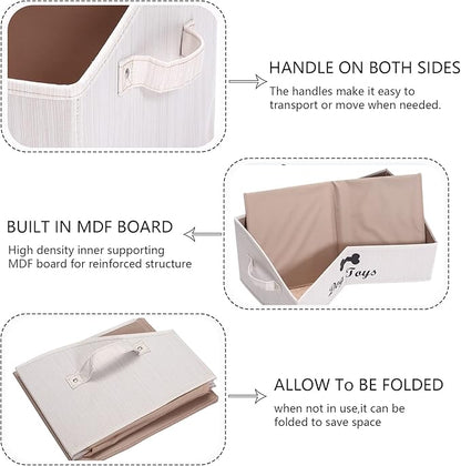 Geyecete Large dog toy bin dog toy box storage box - Foldable Fabric Trapezoid Organizer Boxes with Handle, Collapsible Basket for Dog Toys (Beige-DOG)
