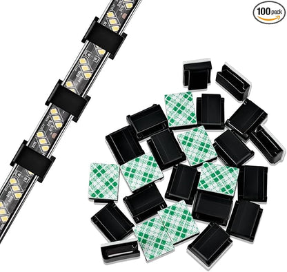 GooChan Strip Light Mounting Clips Self-Adhesive Tape Brackets Holder,100-Pack Clamps Fix Light Strip 8mm 10mm 12mm (for 10mm (3/8") Black Wide Strip Lights)