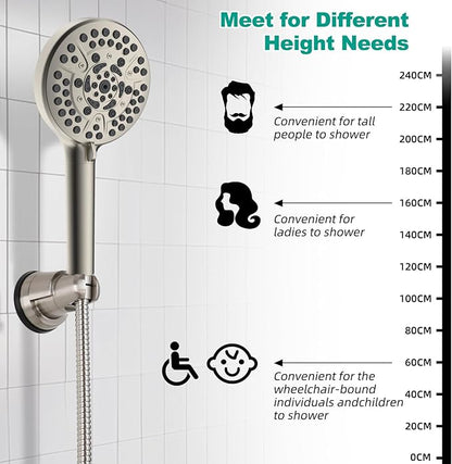 Hibbent Vacuum Suction Cup Shower Head Holder, Removable Shower Head Bracket, Height Adjustable Wall Mount ABS Plastic Suction Holder for Handheld Showerhead, Brushed Nickel