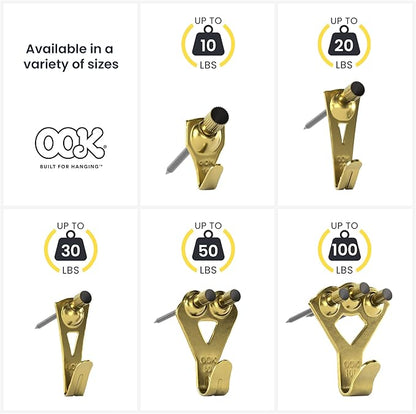 OOK 50615 Professional Picture Hangers, Art Hangers, Padded, Brass, Reusable Picture Hooks, 20lb (15 set)