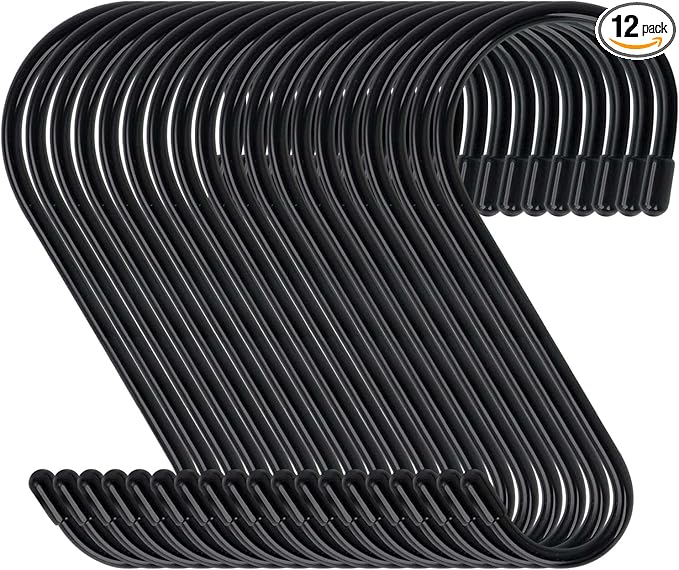 6 Inch 24 Pack Large S Hooks for Hanging Plants,Vinyl Coated Heavy Duty S Hooks for Hanging Non Slip S Hanger Hooks Steel Metal with Rubber Stopper Closet Hooks,Clothes,Jeans,Pot Pan Garden