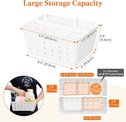 Lifewit Shower Caddy Portable, Plastic Bathroom Organizer with Handle and Holes, Hard Cleaning Basket for Toiletry Storage, College Dorm Essentials, White, 3 Packs