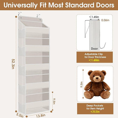 WISELIFE Over The Door Organizer Storage with 5 Large Pockets Door Hanging Organizer with Clear Windows behind The Door Storage for Nursery Bedroom Bathroom Pantry Closet and Baby Essentials Beige