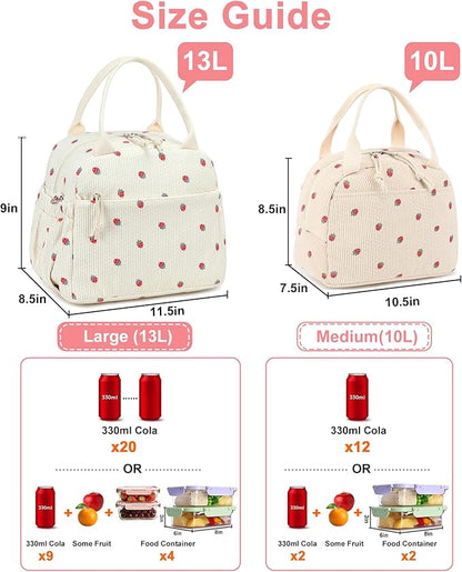 Bluboon Lunch Bag for Women Cute Corduroy Lunch Tote Bags with Shoulder Strap Reusable Insulated Lunch Box Large Capacity Reusable Insulated Cooler for Work Picnic or Travel (13L)