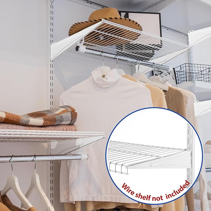 47.5 Inch Twin Rail Upright Wall Shelving System with 16 Inch Locking Shelf Bracket Adjustable Closet System Heavy Duty Metal Support for Deep Wire Shelving Closet (8 Pcs)