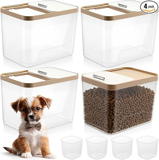 Lounsweer 4 Piece Pet Food Storage Container Dog Cat Treat Storage Container Large Airtight Rice Dispenser with Measuring Scoops for Dog Cat Bird Food Flour Kitchen Supplies(Clear,22 lb)