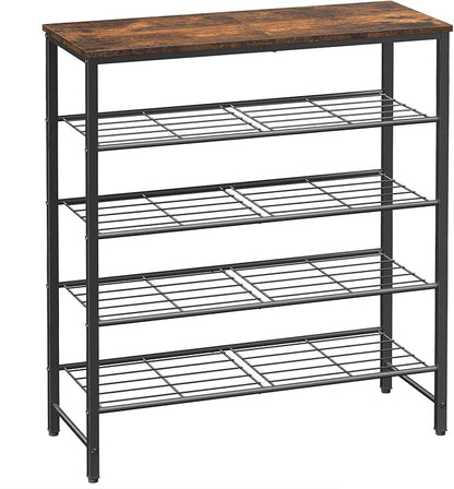 Kitsure Shoe Rack for Closet, Rustic Brown Shoe Organizer with Leveling Feet, Sturdy & Rust-Proof Shoe Storage for Entryway, Bedroom, Living Room, 29.5" x 11.4" x 31.2", Brown
