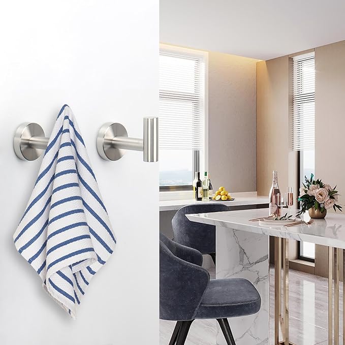 NearMoon Bath Towel Hooks- SUS 304 Stainless Steel Robe Hook Holder, Heavy Duty Coat Hook for Bathroom Livingroom Hotel Kitchen Garage, Wall Mounted (Brushed Nickel, 16 Pack)