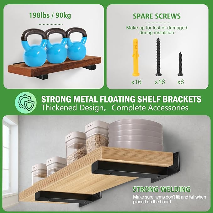 8 Inch Floating Shelf Brackets Heavy Duty, Square Shelving Brackets, Metal Floating Shelf Supports, Black Wall Mount Brackets 4 Pack