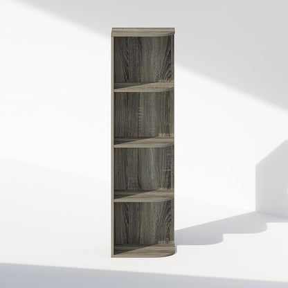 Furinno Reed Corner Shelf, 4-Tier Corner Bookshelf, Book Shelf, Corner Shelves, Storage Rack, for Organization and Storage, Home Office, Living Room, French Oak