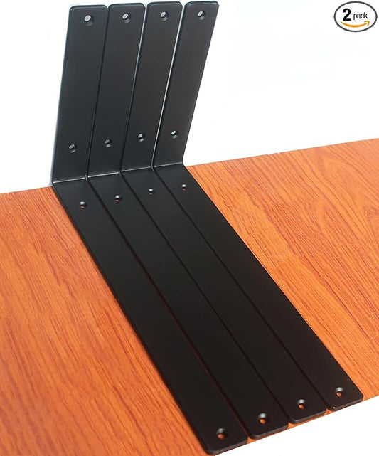 2 Pack - L 14" x H 8" x W1.5, 5mm Thick Black L Shelf Bracket, Iron Shelf Brackets, Metal Shelf Brackets, Floating Shelf, Shelf Supports with Screws