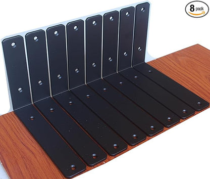 8 Pack - L 8" x H 6" x W1.5, 5mm Thick Black L Shelf Bracket, Iron Shelf Brackets, Metal Shelf Bracket, Industrial Shelf Bracket, Floating Shelf Bracket, Shelf Supports with Screws