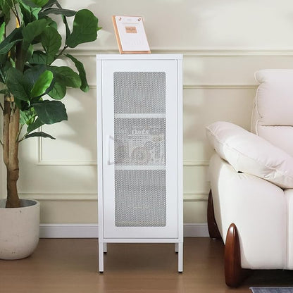Slim Metal Storage Cabinet with Mesh Doors - 42'' Tall Narrow Organizer Tower, Compact Freestanding Cabinet, Versatile Utility Storage for Home, Office, Bedroom, or Kitchen, Durable and Modern Design