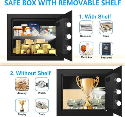 1.3 Cub Small Safes for Home Use Fire and Water Proof, Anti-Theft Digital Security Safe Box With Combination Lock, Smart Alarm System & Removable Shelf, Anti-Theft Fireproof Safe for Cash Documents
