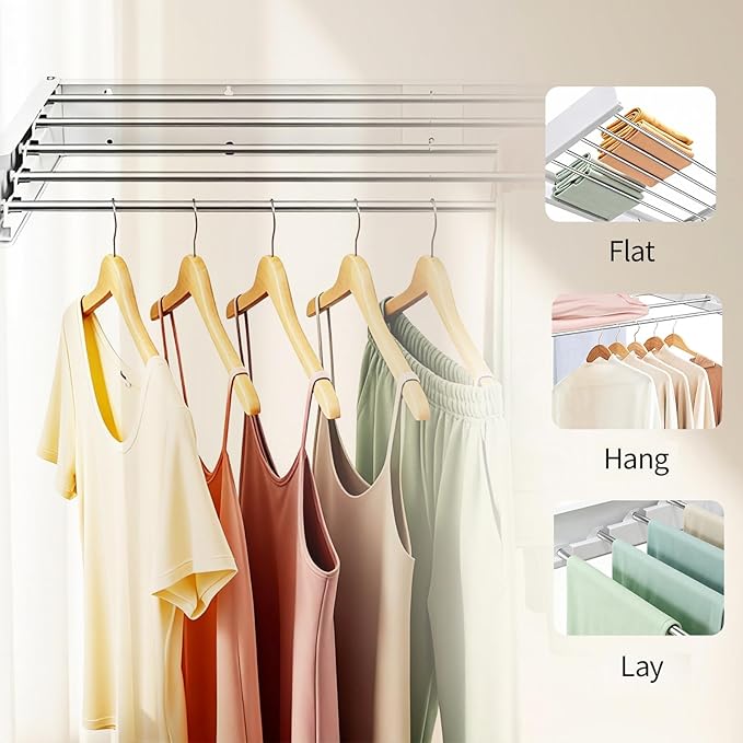 Wall Mounted Drying Rack for Laundry 31.5” Retractable Clothes Dryer Racks with 60 lb Capacity, Heavy Duty Clothing Drying Rack Foldable Space-Saving Design for Indoor & Outdoor