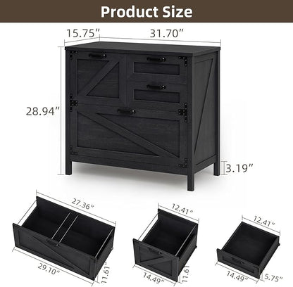 Vabches Wood Lateral File Cabinet with 4-Drawer for Hanging Files Letter/A4/Legal Size, Large Farmhouse Filing Cabinets for Home Office, Printer Stand with Office Cabinet, Office Furniture, Black