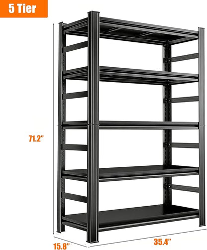 71"H*16"D Garage Storage Shelves, Metal Garage Shelving Unit 5-Tier with Fences, 3000 lbs Capacity, Adjustable Heavy Duty Rack Organizer for Basement, Pantry, Warehouse, 35 inch Wide, Black