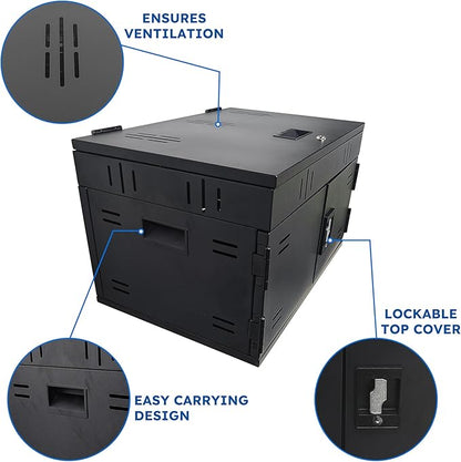 12 Device Charging Station for Laptops & Tablets, Portable Lockable Charging Cabinet Lock Box with Cable Management,Fits 17in Laptop Computers Chromebooks, for Classroom, Library, and Office(Black)