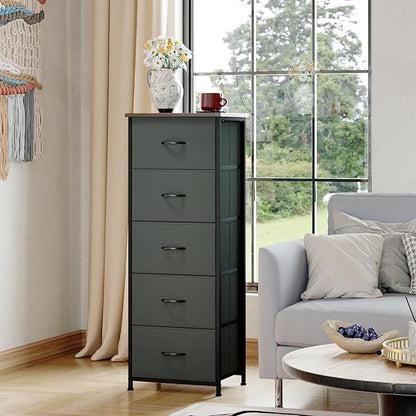 Somdot Tall Dresser for Bedroom with 5 Drawers, Storage Organizer Chest of Drawers with Removable Fabric Bins for Closet Bedside Living Room Laundry Entryway Hallway, Charcoal Grey