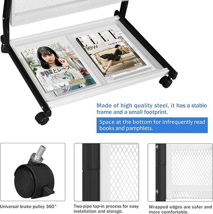 5-Tier Floor Standing Magazine Rack with Wheels, Large Brochure & Newspaper Display Stand for Office and Trade Shows, 18.7" Wide