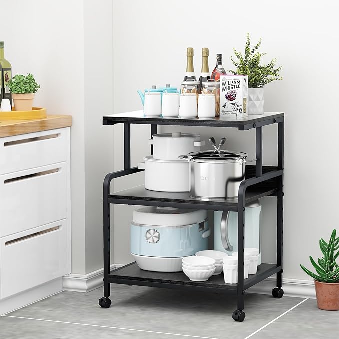 Large Printer Stand with Storage Shelf, 23.6" W x 18.9" D Printer Cart with Wheels, 3 Tier Mobile Printer Table for Home Office,Stands for Heat Press Scanner Fax (Black)