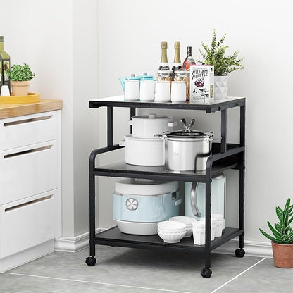 Large Printer Stand with Storage Shelf, 23.6" W x 18.9" D Printer Cart with Wheels, 3 Tier Mobile Printer Table for Home Office,Stands for Heat Press Scanner Fax (Black)