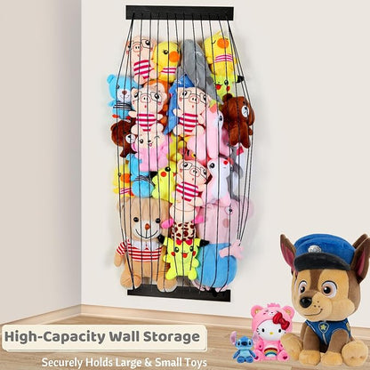 Stuffed Animal Storage Wooden Soft Toy Storage for Kids Room，Wall Mount Door Hanging Stuffed Animal Toy Organizer Shelf for Nursery Play Room Black -Patent