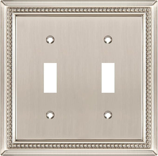 Henne Bery Sunken Pearls Heavy Duty Decorative Wall Plate Switch Plate Outlet Cover (Double Toggle, Satin Nickel)