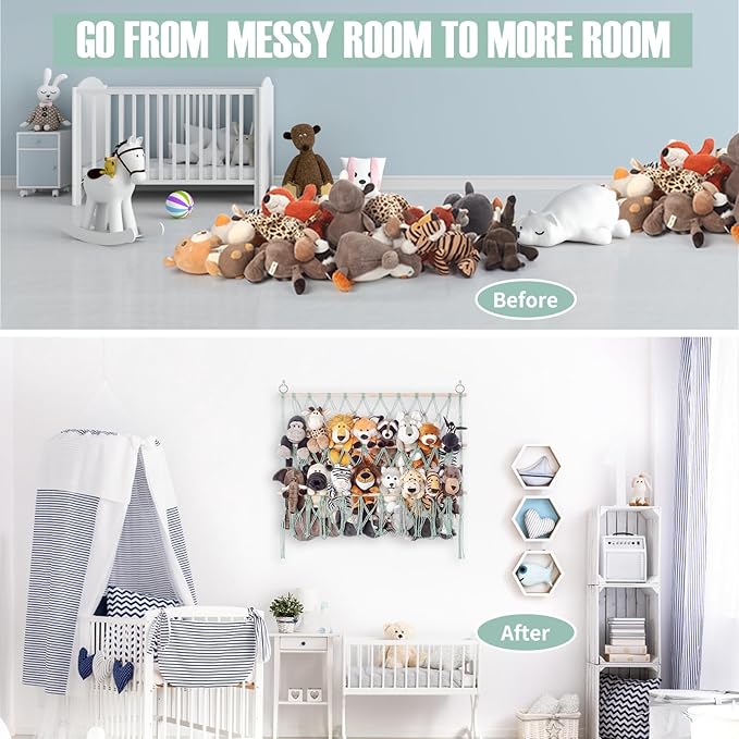 Stuffed Animal Net or Hammock Large Corner Storage for Plushies Stuffed Animals Zoo Wall Hanging Organizer Holder for Hammock, Space-Saving Nursery Decor (Green)