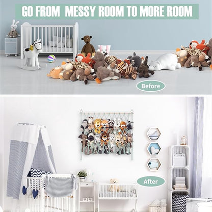 Stuffed Animal Net or Hammock Large Corner Storage for Plushies Stuffed Animals Zoo Wall Hanging Organizer Holder for Hammock, Space-Saving Nursery Decor (Green)