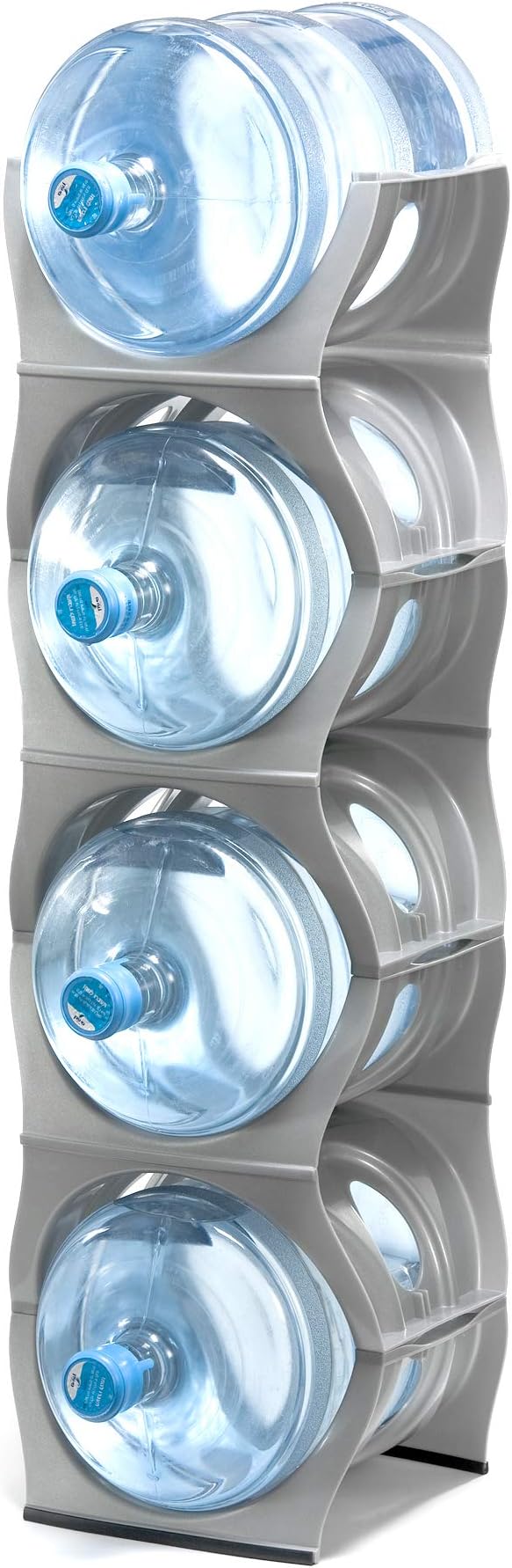 Bariboo Stackable Water Bottle Storage Rack Best Water Jugs 5 Gallon Organizer. Jug Holder for Kitchen, Cabinet and Office Organizing. Reinforced Polypropylene (Silver, 4 No Shelf)