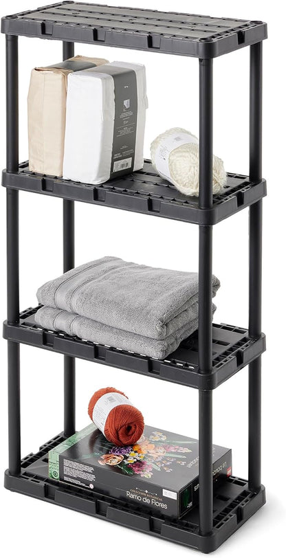 Gracious Living Light Duty Storage Shelves, Knect-A-Shelf 4-Shelf Ventilated Shelving Rack Organizer for Home, Garage, Basement & Laundry, Black