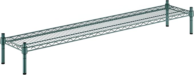 12" x 60" x 8" Green Epoxy Wire Storage Shelf, Dunnage Rack, Commercial 1 Tier Small Shelf