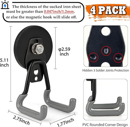 ULIBERMAGNET Upgraded Heavy Duty Magnetic Hooks,4 Pack Strong Large Magnet Hook for Power Drill,Garden Tools,Hose,Pegboard,Garage,Workshop,Magnetic Storage Hooks for Indoor Outdoor Hanging(Gray)