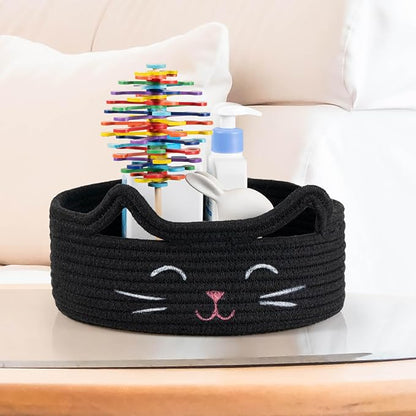 ZLG Black Cat Storage Bin Basket Toy S, Shallow Bin Basket for Table Organize, Bathroom Towel Basket, Empty Gift Bin 9.8 x 4 inches