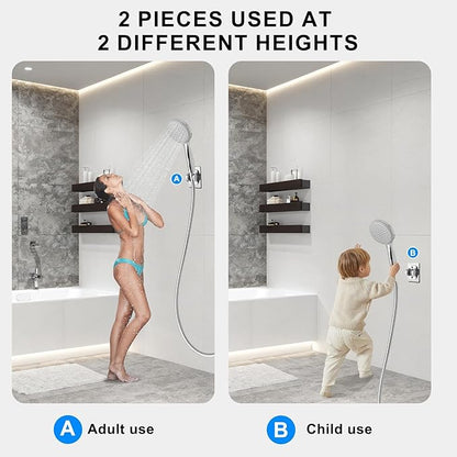 2Pcs Strong Adjustable Shower Head Holder Adhesive- Wall Mounted Heavy Duty Shower Head Shelf Bracket, Plastic Bracket Stick on Wall, ABS- Shower Holder, Convenient for Womon and Child(Matte Black)