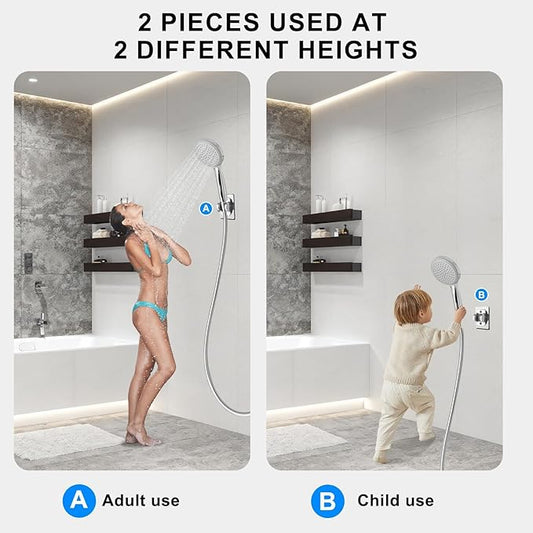 2Pcs Strong Adjustable Shower Head Holder Adhesive- Wall Mounted Heavy Duty Shower Head Shelf Bracket, Plastic Bracket Stick on Wall, ABS- Shower Holder, Convenient for Womon and Child(Matte Black)