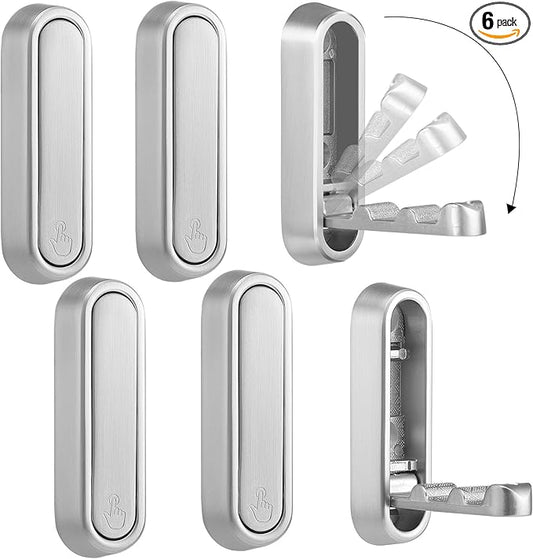 Folding Coat Hooks, 6 Pcs Foldable Silver Wall Hooks Heavy Duty Foldable Hook Bathroom Towel Hooks Robe Hooks Wall Mounted for Hanging Coat Towels Clothes Hat Bags Keys