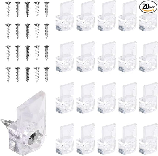 20 Set Mirror Hangers for Wall Mounting - Holders, Brackets, Hanging Clips - Clear Plastic Glass Crystal Hardware Frameless Kit