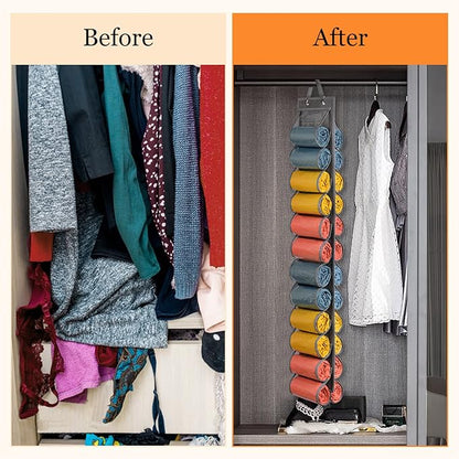 Lirex Hanging Yoga Legging Storage Organizer with 24 Pockets, Foldable Oxford Cloth Hanging Closet Organizer Shirts Jeans Storage Hanger Socks Holder for Family Closet Bedroom, Grey