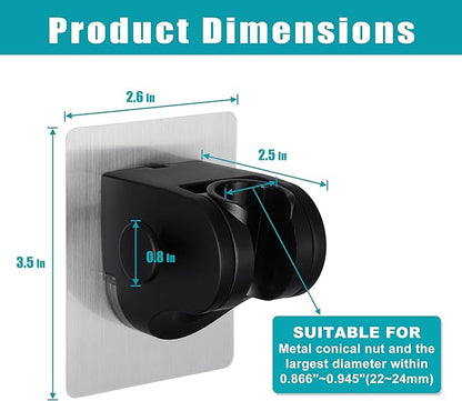 Handheld Shower Head Holder with 2 Hanger Hooks,Strong Adhesive&Waterproof No Drilling Wall Mount Shower Bracket for RV and Kids&Elders,Install Any Height&Fix Firmly,Black