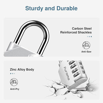 Puroma 2 Pack Combination Lock for Locker 4 Digit Outdoor Waterproof Padlock for School, Gym, Sports, Fence, Toolbox, Gate, Case, Outdoor, Hasp Storage (Silver & Black)