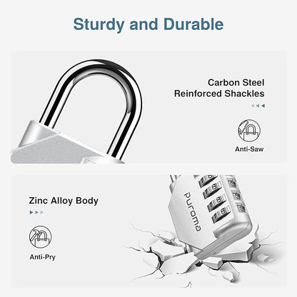 Puroma 1 Pack Combination Lock for Locker 4 Digit Outdoor Waterproof Padlock for School, Gym, Sports, Fence, Toolbox, Gate, Case, Outdoor, Hasp Storage, Cabinets (Silver)